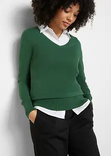 Maglione in filato fine con scollo a V, bonprix