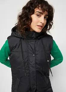 Gilet lungo trapuntato con cappuccio e spacchi ai lati, bonprix