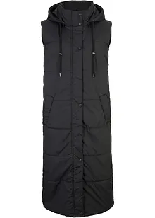 Gilet lungo trapuntato con cappuccio e spacchi ai lati, bonprix