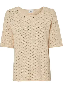 Maglia traforata in misto lino a mezze maniche, bonprix