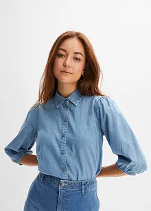 Camicia di jeans con maniche a sbuffo in cotone biologico, bonprix