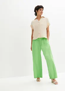 Pantaloni larghi con lino e cinta comoda a punto smock, vita alta, bonprix