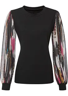 Maglia a costine con maniche in chiffon, bonprix