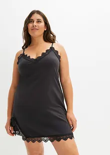 Camicia da notte con spalline sottili, pizzo e spacco, con cotone biologico, bonprix
