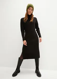 Abito midi in maglia con collo dritto e spacco, bonprix