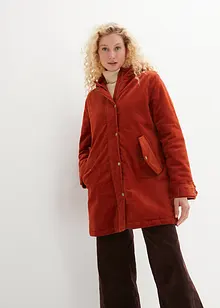 Parka svasato in velluto con fodera in pile teddy e cappuccio, bonprix