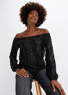 Maglia con spalle scoperte oversize con paillettes, bonprix