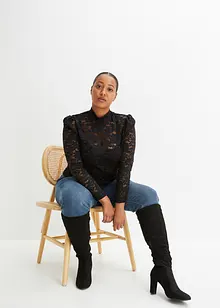 Maglia aderente in pizzo a maniche lunghe, bonprix