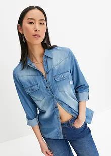 Camicia di jeans a maniche lunghe con bottoni a pressione, bonprix