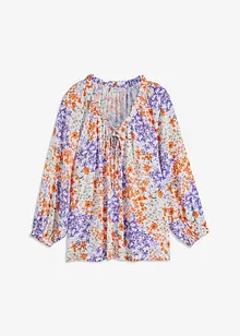 Blusa larga svasata con ruches e fantasia, maniche a 7/8, bonprix