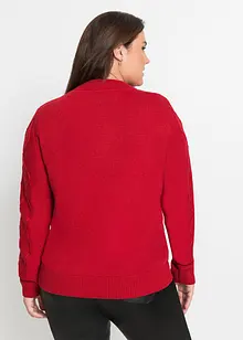 Maglione con zip, colletto e motivo a treccia, bonprix