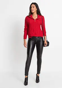 Maglione con zip, colletto e motivo a treccia, bonprix