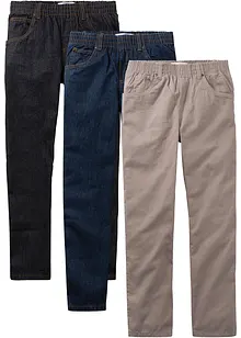 Pantaloni regular fit con elastico in vita in puro cotone, straight (pacco da 3), bonprix