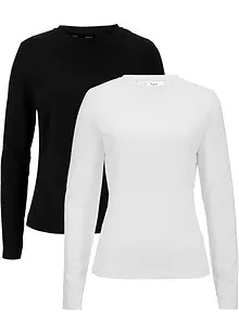 Maglia a maniche lunghe con puro cotone biologico (pacco da 2), bonprix
