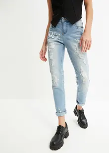 Jeans straight con stampa, vita media, bonprix