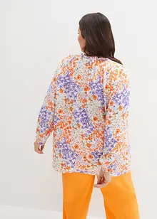 Blusa larga svasata con ruches e fantasia, maniche a 7/8, bonprix