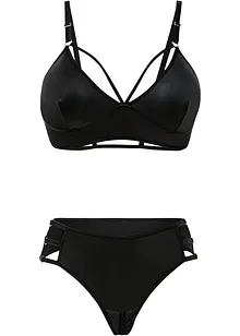 Reggiseno bustier e perizoma ouvert in look bagnato (set 2 pezzi), VENUS