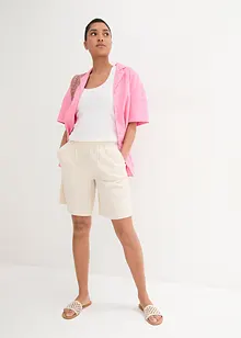 Shorts ampi in misto lino con pinces e cinta comoda a vita alta, bonprix