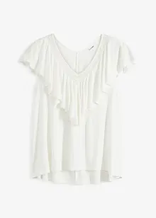 Maglia con pizzo e volant, bonprix