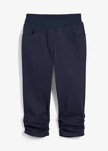 Pantaloni capri di cotone con cinta comoda e arricciatura, bonprix