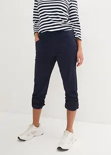 Pantaloni capri di cotone con cinta comoda e arricciatura, bonprix