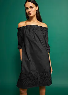 Abito con spalle scoperte con ricamo traforato, bonprix
