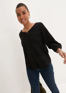 Blusa a maniche lunghe con scollo a V in viscosa fluente, bonprix