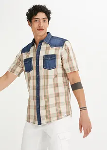 Camicia a maniche corte con inserto denim, bonprix