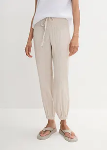 Pantaloni in mussola con cinta in lavorazione smock, bonprix