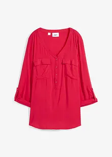 Blusa a maniche lunghe con scollo a V in viscosa fluente, bonprix