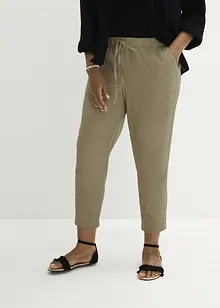 Pantaloni in misto lino con pizzo ai lati, alla caviglia, bonprix