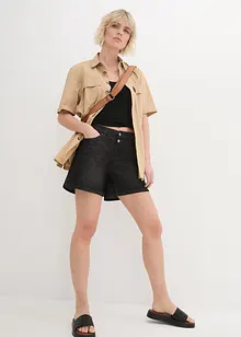 Shorts di jeans wide leg in cotone biologico, a vita media, John Baner JEANSWEAR