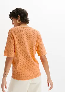 Maglia traforata in misto lino a mezze maniche, bonprix