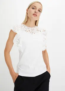 Maglia con pizzo e volant, bonprix