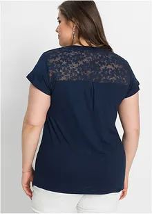 Maglia serafino con pizzo in misto viscosa, bonprix