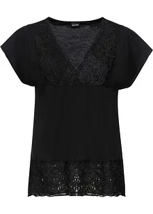 Maglia con pizzo sullo scollo, bonprix