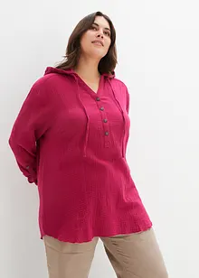 Blusa in mussola di puro cotone con cappuccio, bonprix