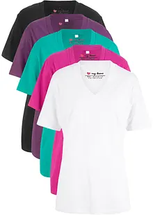 Maglia lunga e larga con scollo a V e maniche corte (pacco da 5), bonprix