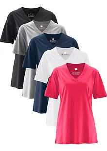 Maglia lunga e larga con scollo a V e maniche corte (pacco da 5), bonprix