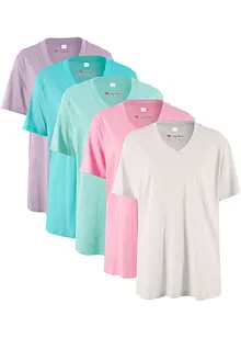 Maglia lunga e larga con scollo a V e maniche corte (pacco da 5), bonprix