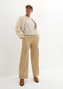 Pantaloni cargo cropped con pinces e cinta elastica, wide leg, bonprix