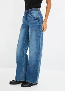 Jeans wide leg, a vita media, bonprix