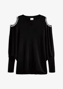 Maglione con cut-out e perle, bonprix