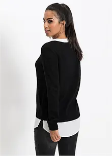 Maglione in filato fine con inserti effetto camicia, bonprix