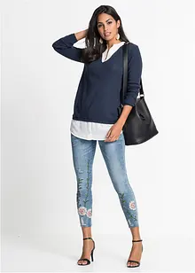 Maglione in filato fine con inserti effetto camicia, bonprix