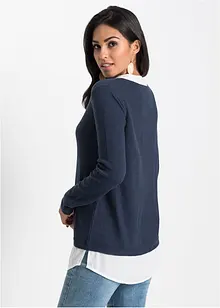 Maglione in filato fine con inserti effetto camicia, bonprix