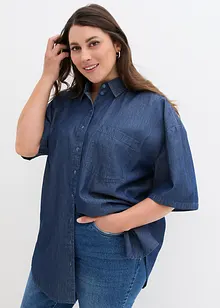 Camicia di jeans elasticizzata oversize con mezze maniche, bonprix