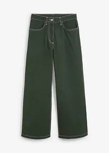 Pantaloni a palazzo in twill con cuciture a contrasto e cinta comoda, bonprix