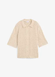 Cardigan traforato con colletto polo e mezze maniche, bonprix