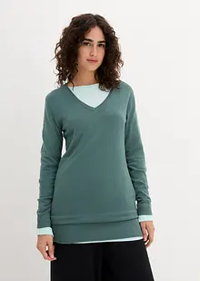 Maglione lungo basic a maglia fine con scollo a V, bonprix